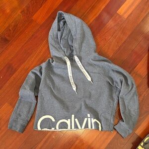 Calvin Klein Heather Blue Logo Cropped Hoodie